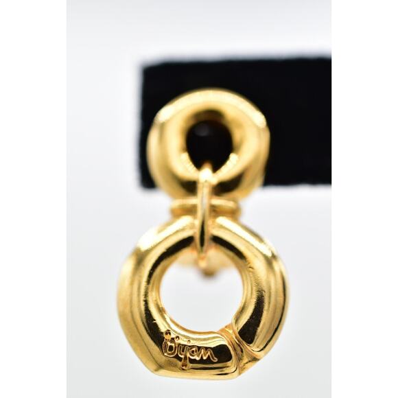 Bijan Vintage Clip On Earrings Chunky Gold Dangle Door Knocker Signed 1980s 9L - Picture 6 of 12